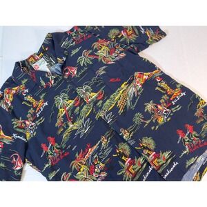 The Hawaiian Original Mens Aloha Shirt Blue Hula Girls Tropical Scene Large